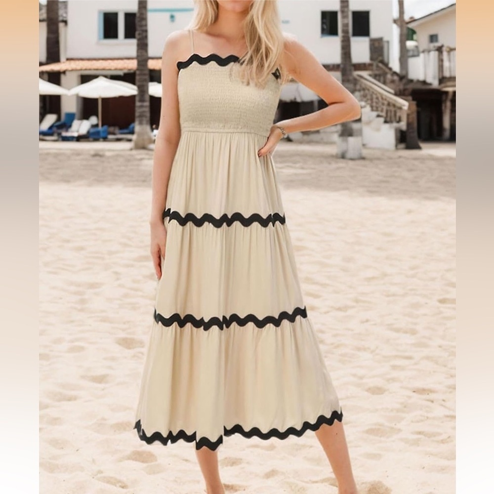 49. Elegant Women’s Cream and Black Maxi Dress NWOT